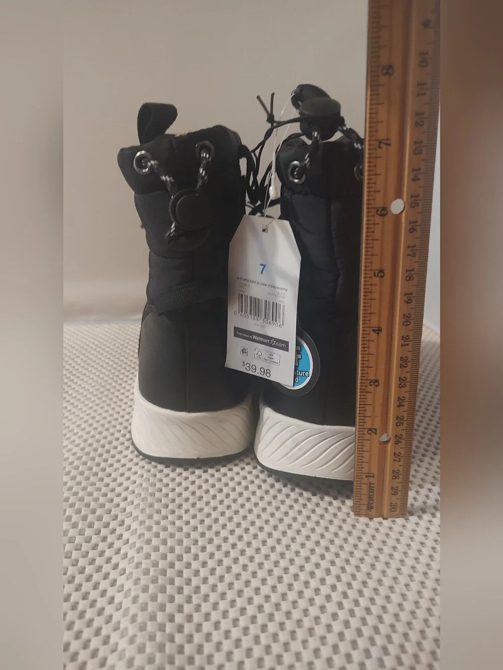 Time and Tru Women's Size 7 Puffy Drawstring Winter Boots Black/ White NWT
